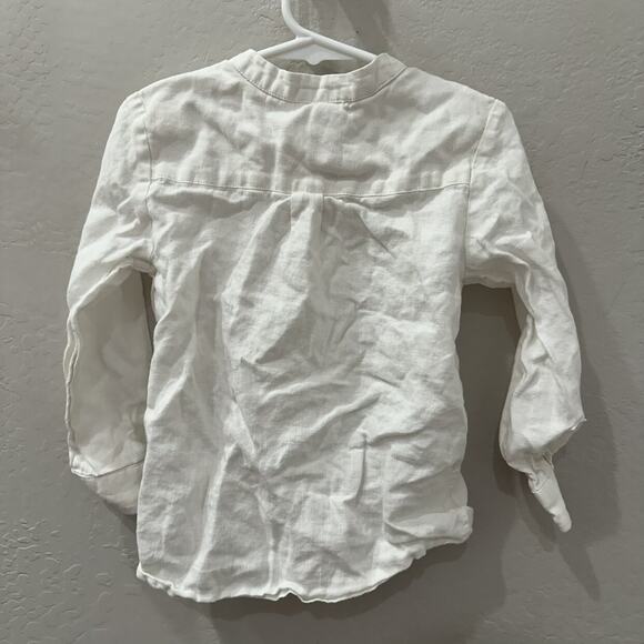 Jacadi White Linen Long Sleeve Button Up Shirt - Picture 5 of 6